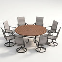 VICLLAX 9-Piece Modern Patio Dining Set, 60/63 inch Round Metal Table with Umbrella Hole and Ergonomic High-back Swivel Rocking Sling Chairs