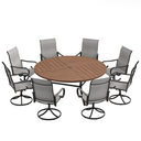 VICLLAX 9-Piece Modern Patio Dining Set, 60/63 inch Round Metal Table with Umbrella Hole and Ergonomic High-back Swivel Rocking Sling Chairs