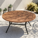 Vicllax 9-Piece Estate Dining Furniture - 60" / 63" Round Parquet Table with 8 Smooth Synthetic Rattan Cushioned Armchairs