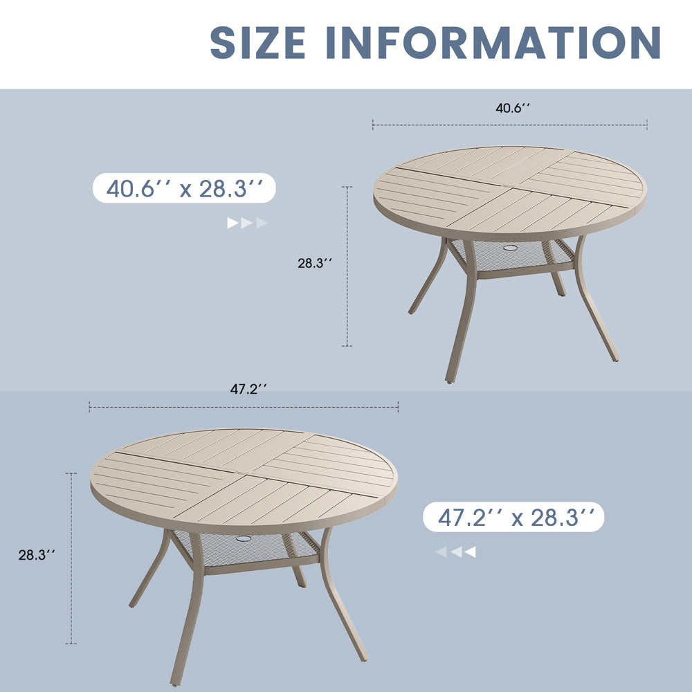 VICLLAX Patio Outdoor Dining Set of 4/6, Metal Round Dining Table and Stackable Sling Dining Chair with Armrest