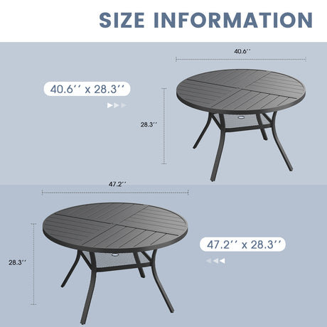VICLLAX 5/7 PCS Patio Dining Table Set, Round Metal Table with Shelf and Stackable Sling Chair