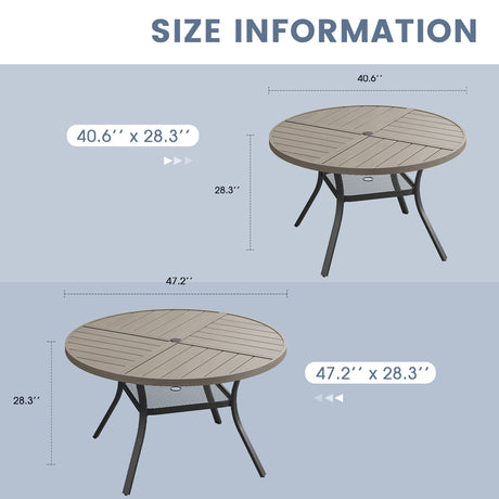VICLLAX Patio Outdoor Dining Set of 4/6, Metal Round Dining Table and Stackable Sling Dining Chair with Armrest