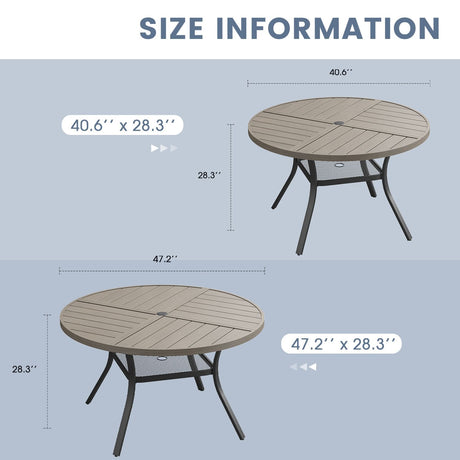 VICLLAX Patio Outdoor Dining Set of 4/6, Metal Round Dining Table and Stackable Sling Dining Chair with Armrest