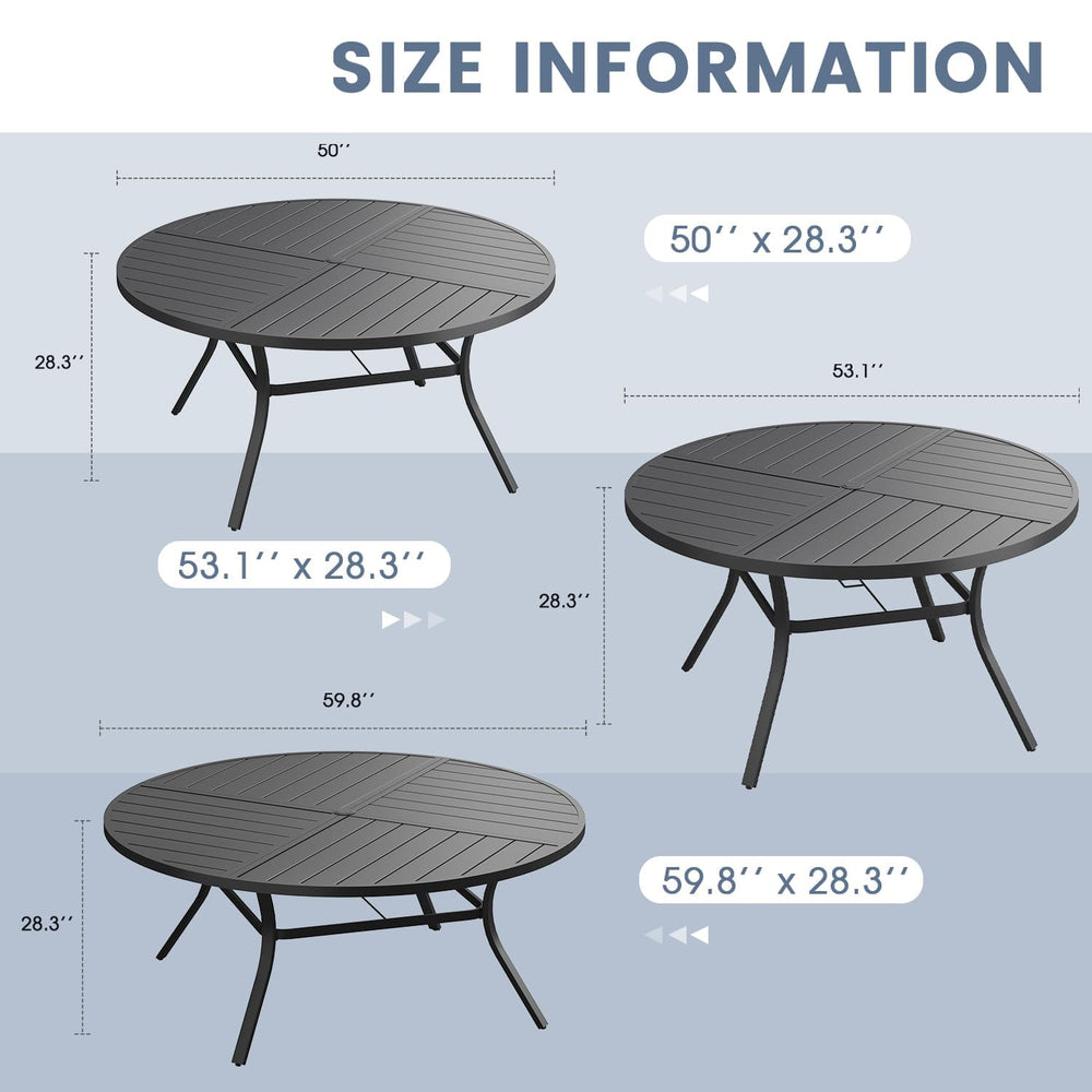 VICLLAX 7/9/11 PCS Patio Dining Table Set, Round Metal Table and Stackable Sling Chair