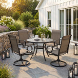 VICLLAX 5-Piece Patio Furniture Set - 41" Diameter Round Slat Top Dining Table with 4 Swivel Mesh Chairs
