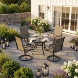 VICLLAX 5-Piece Patio Furniture Set - 41" Diameter Round Slat Top Dining Table with 4 Swivel Mesh Chairs