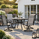 VICLLAX 5-Piece Patio Furniture Set - 41" Diameter Round Slat Top Dining Table with 4 Swivel Mesh Chairs