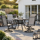 VICLLAX 5-Piece Patio Furniture Set - 41" Diameter Round Slat Top Dining Table with 4 Swivel Mesh Chairs
