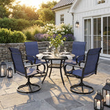 VICLLAX 5-Piece Patio Furniture Set - 41" Diameter Round Slat Top Dining Table with 4 Swivel Mesh Chairs