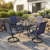 VICLLAX 5-Piece Patio Furniture Set - 41" Diameter Round Slat Top Dining Table with 4 Swivel Mesh Chairs