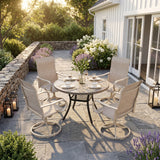 VICLLAX 5-Piece Patio Furniture Set - 41" Diameter Round Slat Top Dining Table with 4 Swivel Mesh Chairs