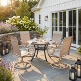 VICLLAX 5-Piece Patio Furniture Set - 41" Diameter Round Slat Top Dining Table with 4 Swivel Mesh Chairs