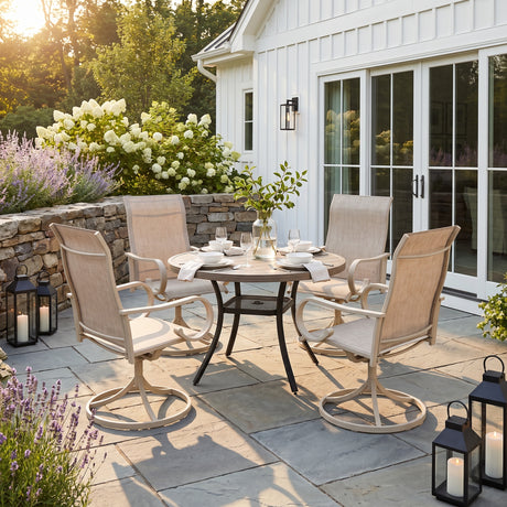 VICLLAX 5-Piece Patio Furniture Set - 41" Diameter Round Slat Top Dining Table with 4 Swivel Mesh Chairs