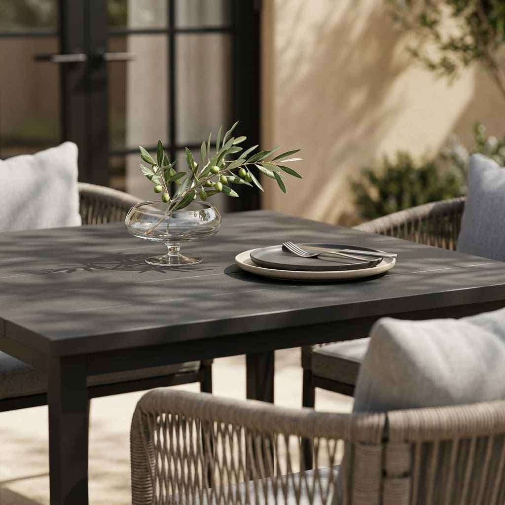 Vicllax 5-Piece Outdoor Patio Dining Set - 40.2-Inch Square Table with Umbrella Hole and Aria Modern Woven Rope Armchair