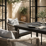 Vicllax 5-Piece Outdoor Patio Dining Set - 40.2-Inch Square Table with Umbrella Hole and Aria Modern Woven Rope Armchair