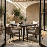 Vicllax 5-Piece Outdoor Patio Dining Set - 40.2-Inch Square Table with Umbrella Hole and Aria Modern Woven Rope Armchair