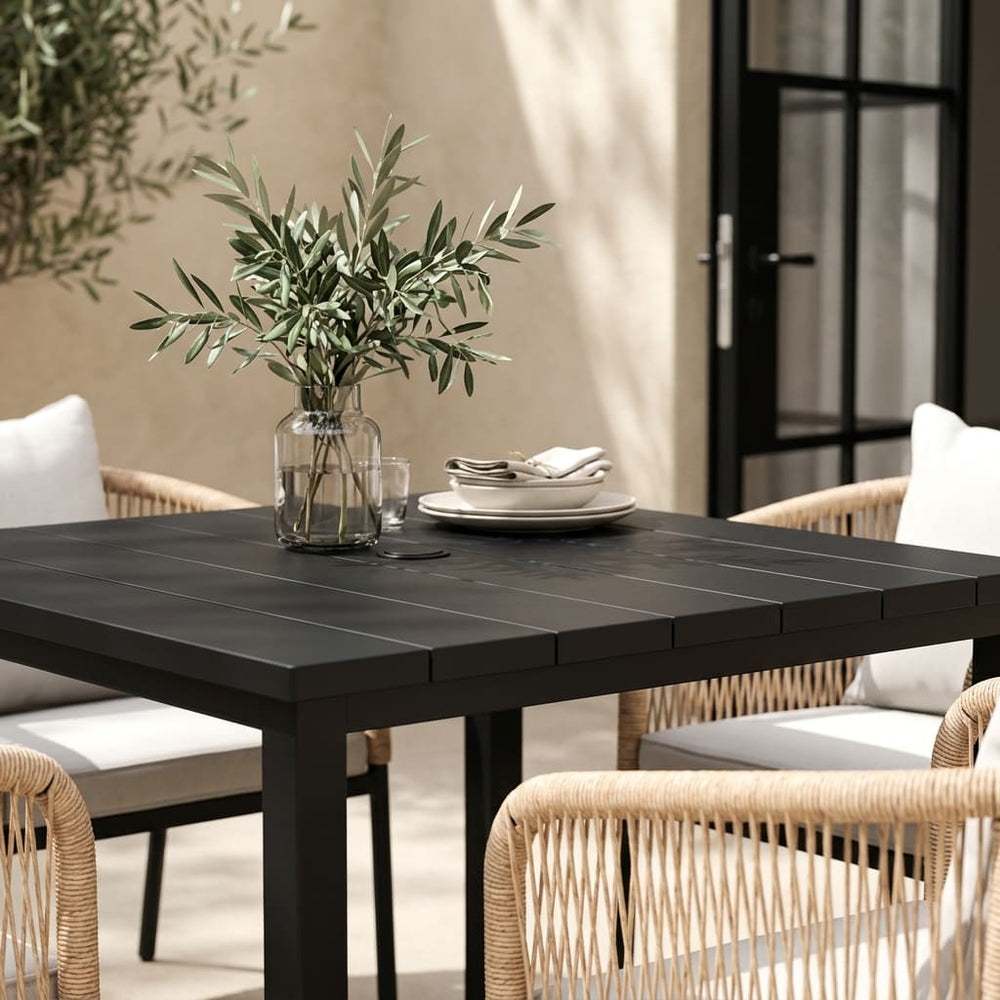 Vicllax 5-Piece Outdoor Patio Dining Set - 40.2-Inch Square Table with Umbrella Hole and Aria Modern Woven Rope Armchair