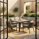 Vicllax 5-Piece Outdoor Patio Dining Set - 40.2-Inch Square Table with Umbrella Hole and Aria Modern Woven Rope Armchair