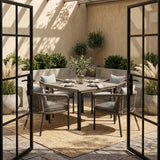 Vicllax 5-Piece Outdoor Patio Dining Set - 40.2-Inch Square Table with Umbrella Hole and Aria Modern Woven Rope Armchair