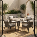 Vicllax 5-Piece Outdoor Patio Dining Set - 40.2-Inch Square Table with Umbrella Hole and Aria Modern Woven Rope Armchair