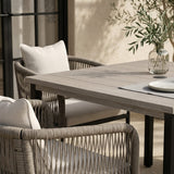 Vicllax 5-Piece Outdoor Patio Dining Set - 40.2-Inch Square Table with Umbrella Hole and Aria Modern Woven Rope Armchair