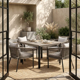 Vicllax 5-Piece Outdoor Patio Dining Set - 40.2-Inch Square Table with Umbrella Hole and Aria Modern Woven Rope Armchair