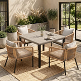 Vicllax 5-Piece Outdoor Patio Dining Set - 40.2-Inch Square Table with Umbrella Hole and Aria Modern Woven Rope Armchair