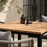 Vicllax 5-Piece Outdoor Patio Dining Set - 40.2-Inch Square Table with Umbrella Hole and Aria Modern Woven Rope Armchair