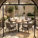 Vicllax 5-Piece Outdoor Patio Dining Set - 40.2-Inch Square Table with Umbrella Hole and Aria Modern Woven Rope Armchair