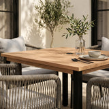 Vicllax 5-Piece Outdoor Patio Dining Set - 40.2-Inch Square Table with Umbrella Hole and Aria Modern Woven Rope Armchair