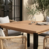 Vicllax 5-Piece Outdoor Patio Dining Set - 40.2-Inch Square Table with Umbrella Hole and Aria Modern Woven Rope Armchair