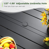 Vicllax Outdoor Dining Table for 6, Patio Metal Curved Steel Slat Table with Umbrella Hole