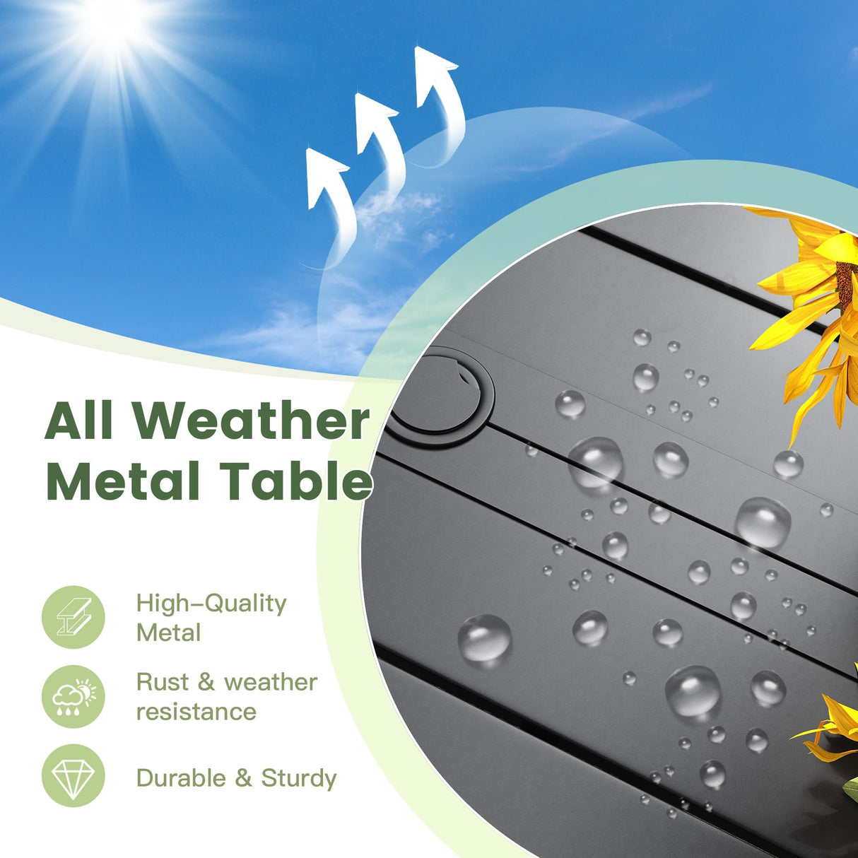 VICLLAX 5-pcs Outdoor Dining Set, 41” Round Metal Table with Umbrella Hole & 4 Swivel Textilene Chairs