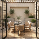 Vicllax 7-Piece Outside Dining Furniture - 63" Rectangular Slat-Top Table with Aria Modern Woven Rope Armchair