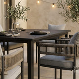 VICLLAX 7-Piece Weather-Resistant Outside Dining Furniture - 63" Rectangular Slat-Top Table with 6 Aria Low-back Outdoor Dining Armchair