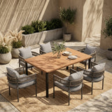 VICLLAX 7-Piece Weather-Resistant Outside Dining Furniture - 63" Rectangular Slat-Top Table with 6 Aria Low-back Outdoor Dining Armchair