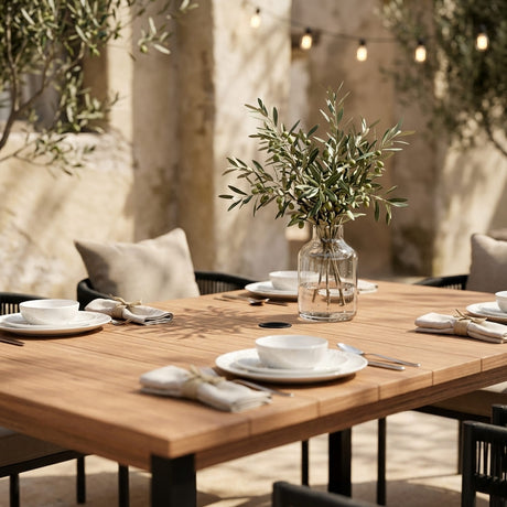 VICLLAX 7-Piece Weather-Resistant Outside Dining Furniture - 63" Rectangular Slat-Top Table with 6 Aria Low-back Outdoor Dining Armchair