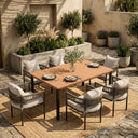 VICLLAX 7-Piece Weather-Resistant Outside Dining Furniture - 63" Rectangular Slat-Top Table with 6 Aria Low-back Outdoor Dining Armchair