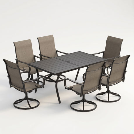 Vicllax Outdoor Dining Table Set for 6 People, Rectangular Table & Swivel Chair Set of 6