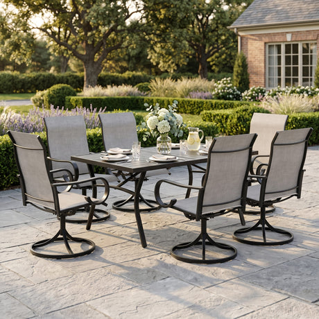 Vicllax Outdoor Dining Table Set for 6 People, Rectangular Table & Swivel Chair Set of 6