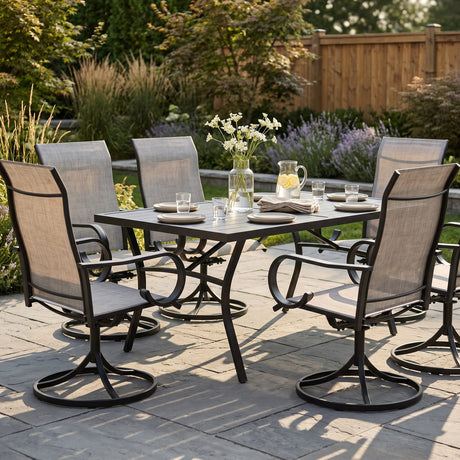 Vicllax Outdoor Dining Table Set for 6 People, Rectangular Table & Swivel Chair Set of 6