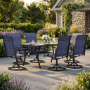 Vicllax Outdoor Dining Table Set for 6 People, Rectangular Table & Swivel Chair Set of 6