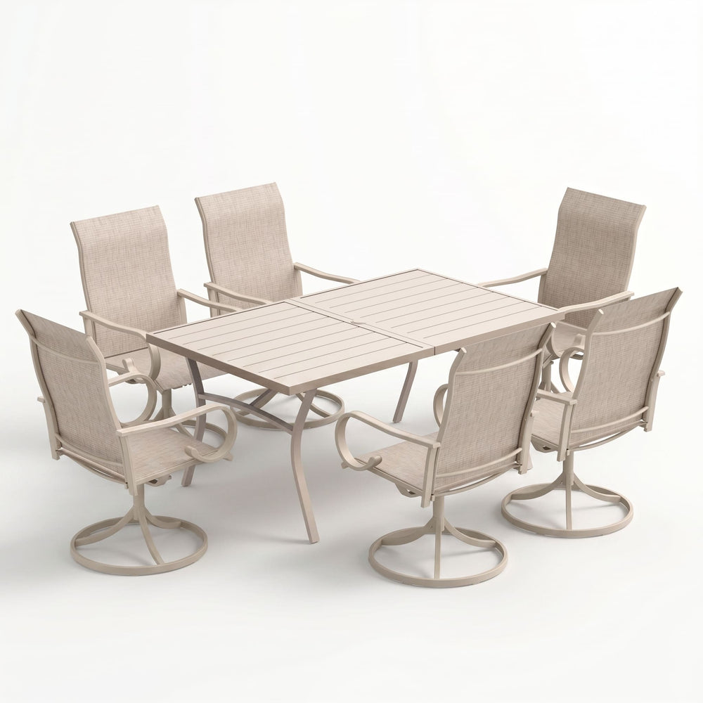 Vicllax Outdoor Dining Table Set for 6 People, Rectangular Table & Swivel Chair Set of 6