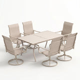 Vicllax Outdoor Dining Table Set for 6 People, Rectangular Table & Swivel Chair Set of 6