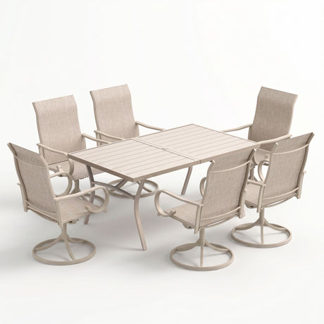 Vicllax Outdoor Dining Table Set for 6 People, Rectangular Table & Swivel Chair Set of 6