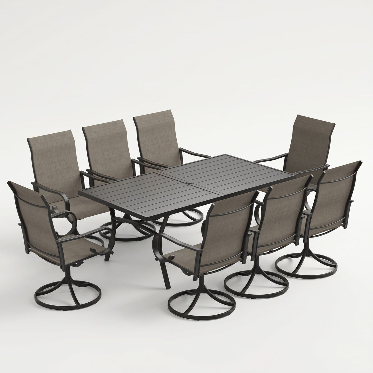 Vicllax Outdoor Dining Table Set for 8 People, Rectangular Table & Swivel Chair Set of 8