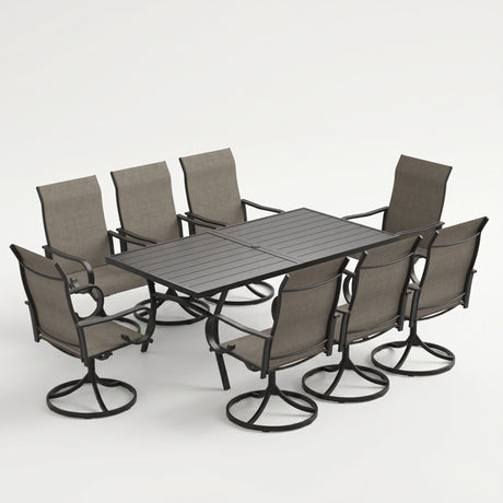 Vicllax Outdoor Dining Table Set for 8 People, Rectangular Table & Swivel Chair Set of 8