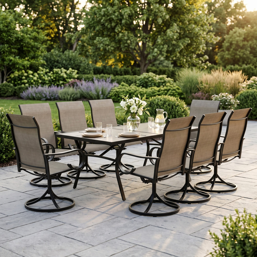 Vicllax Outdoor Dining Table Set for 8 People, Rectangular Table & Swivel Chair Set of 8