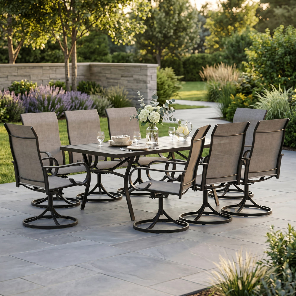 Vicllax Outdoor Dining Table Set for 8 People, Rectangular Table & Swivel Chair Set of 8