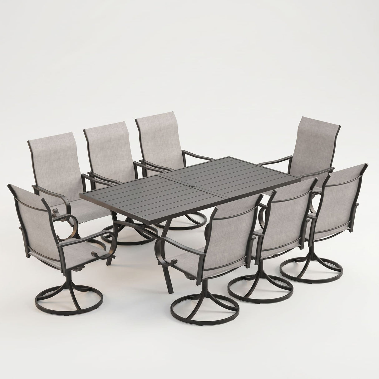 Vicllax Outdoor Dining Table Set for 8 People, Rectangular Table & Swivel Chair Set of 8